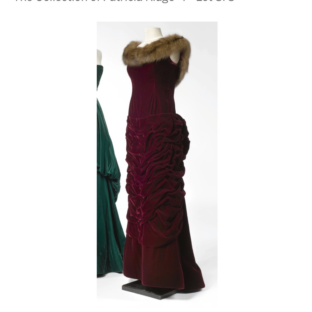 Vintage Arnold Scaasi maroon velvet strapless gown